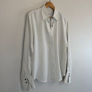Vintage Lord & Taylor Petites 100% Silk Striped Button Up Blouse Career Office